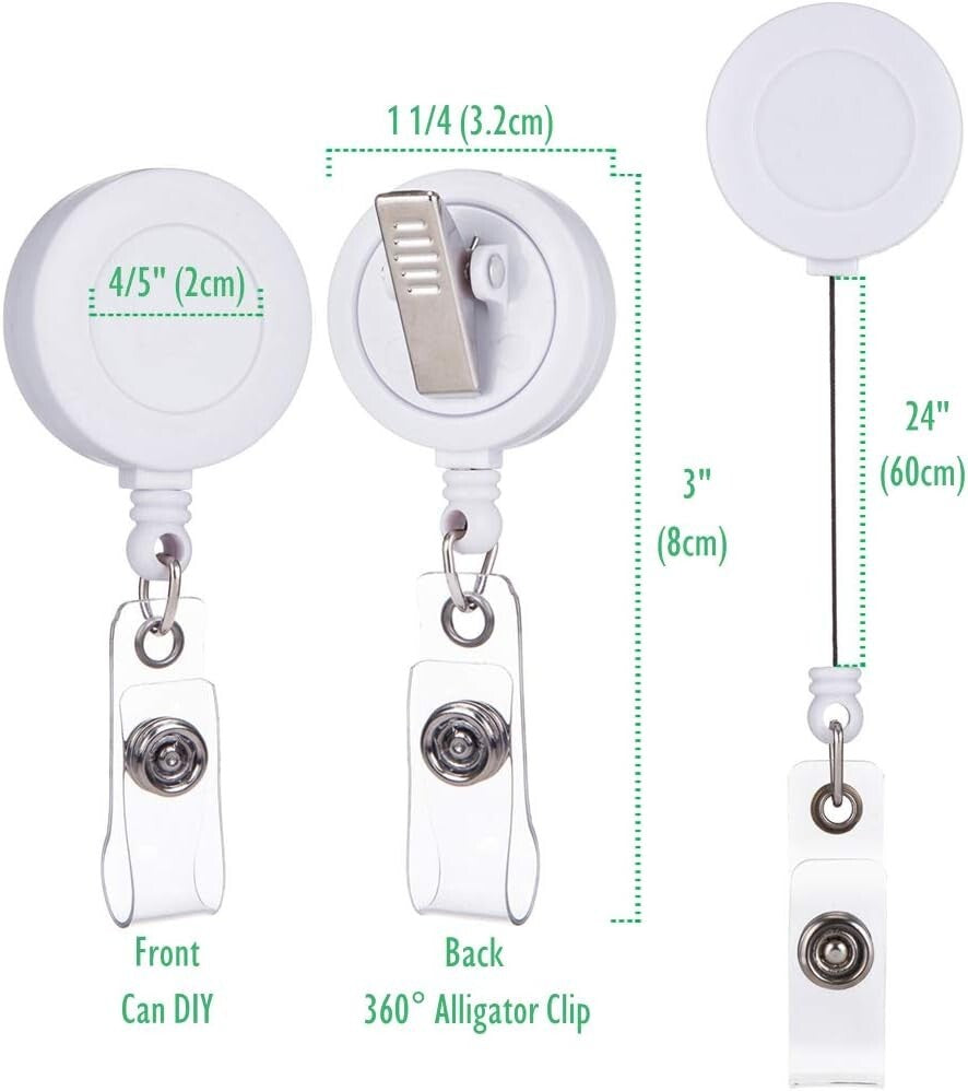 Bulk 100 White Retractable ID Badge Reels with 24-Inch Cord - Office & School