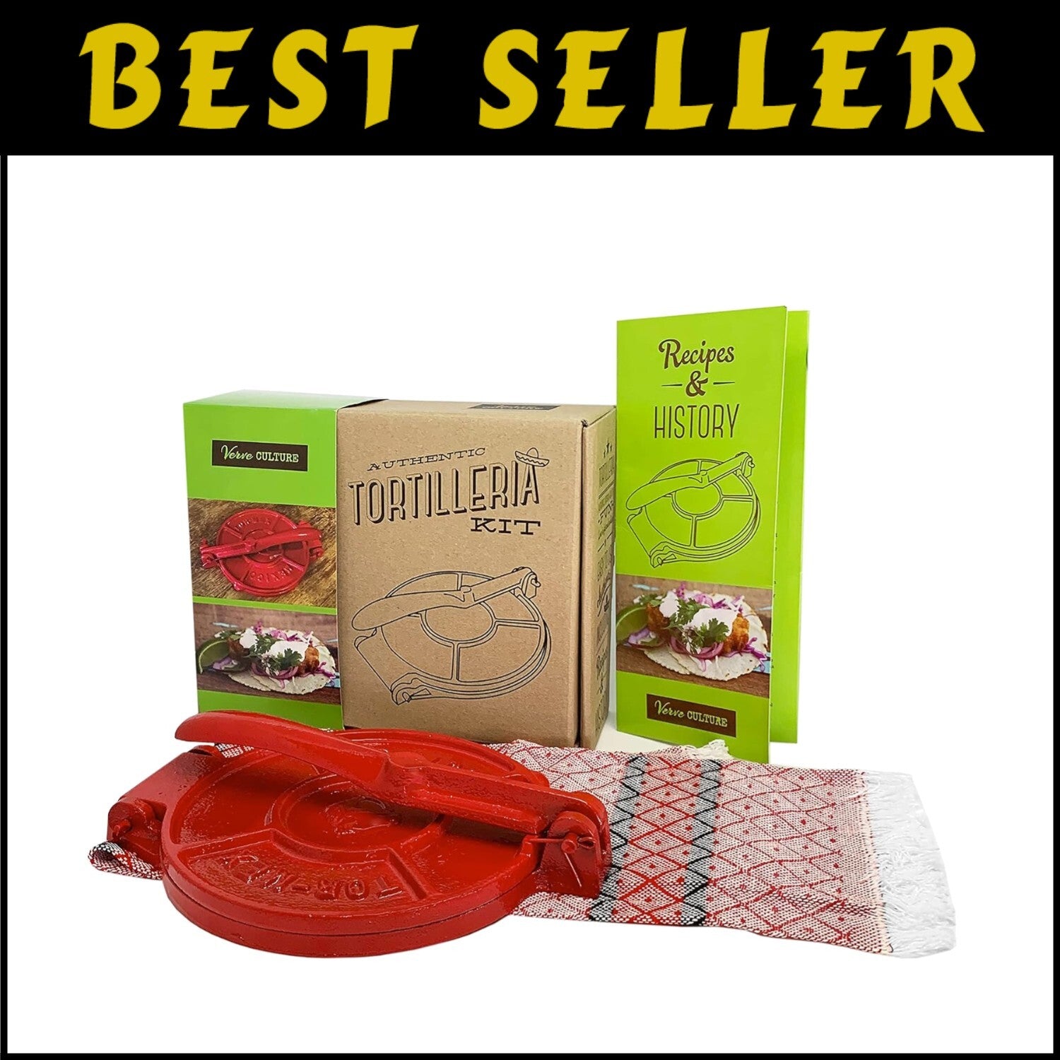 Deluxe Street Taco & Quesadilla Maker - Cast Iron Tortilla Press with Recipes