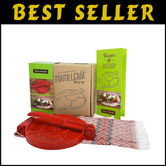Deluxe Street Taco & Quesadilla Maker - Cast Iron Tortilla Press with Recipes