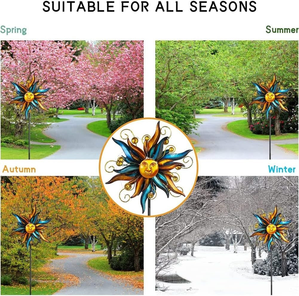 Unique Face Design Solar Garden Wind Spinner with LED Lights - Easy Installation