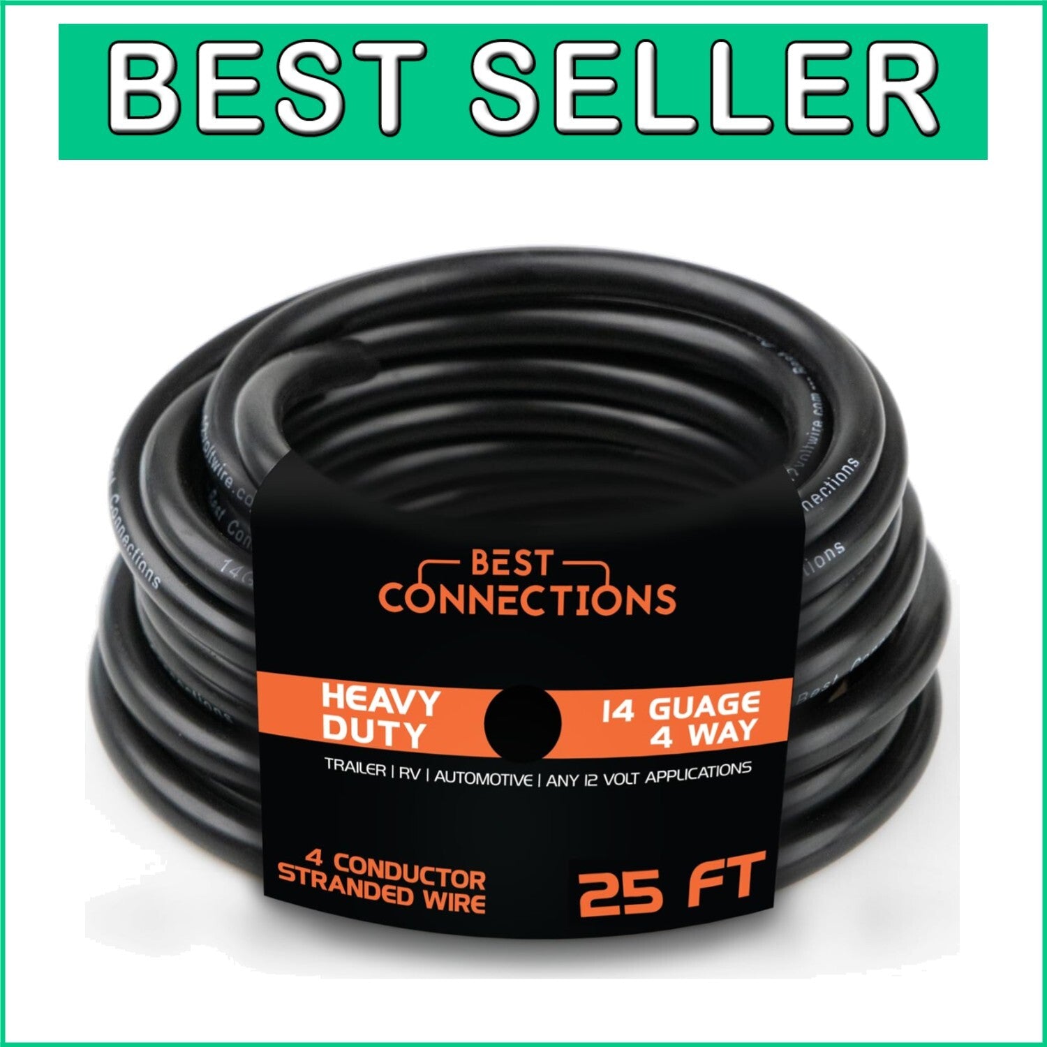 Flexible 14 Gauge 4-Way Trailer Wiring - 25 Ft Multi-Strand Insulated Cord