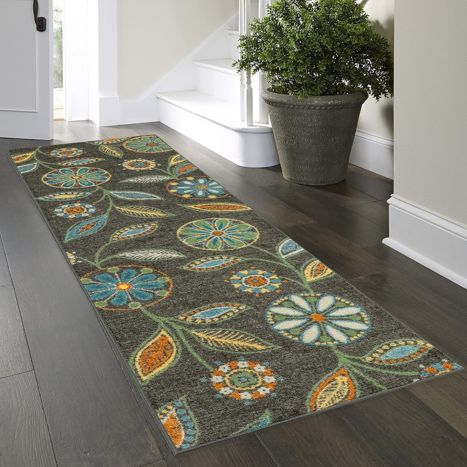 Durable Floral Runner Rug with Non-Slip Backing - Perfect for High Traffic Areas
