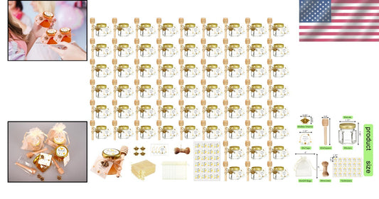 60-Pack Mini Honey Jars with Wood Dippers – Perfect Wedding & Baby Shower Favors