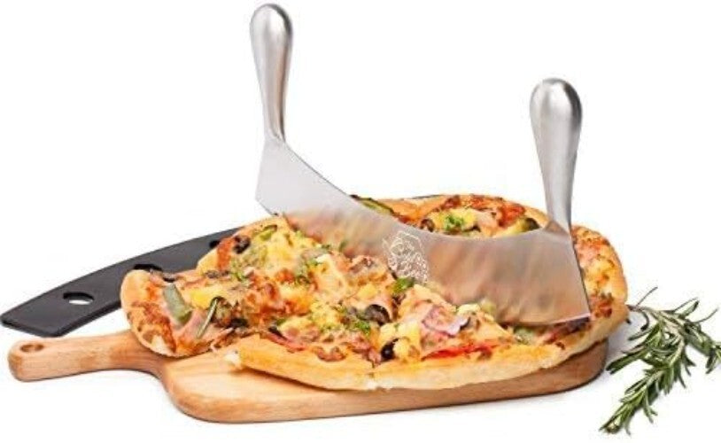 Ergonomic 12" Mezzaluna Knife & Protective Cover - Ideal for Chopping & Dicing