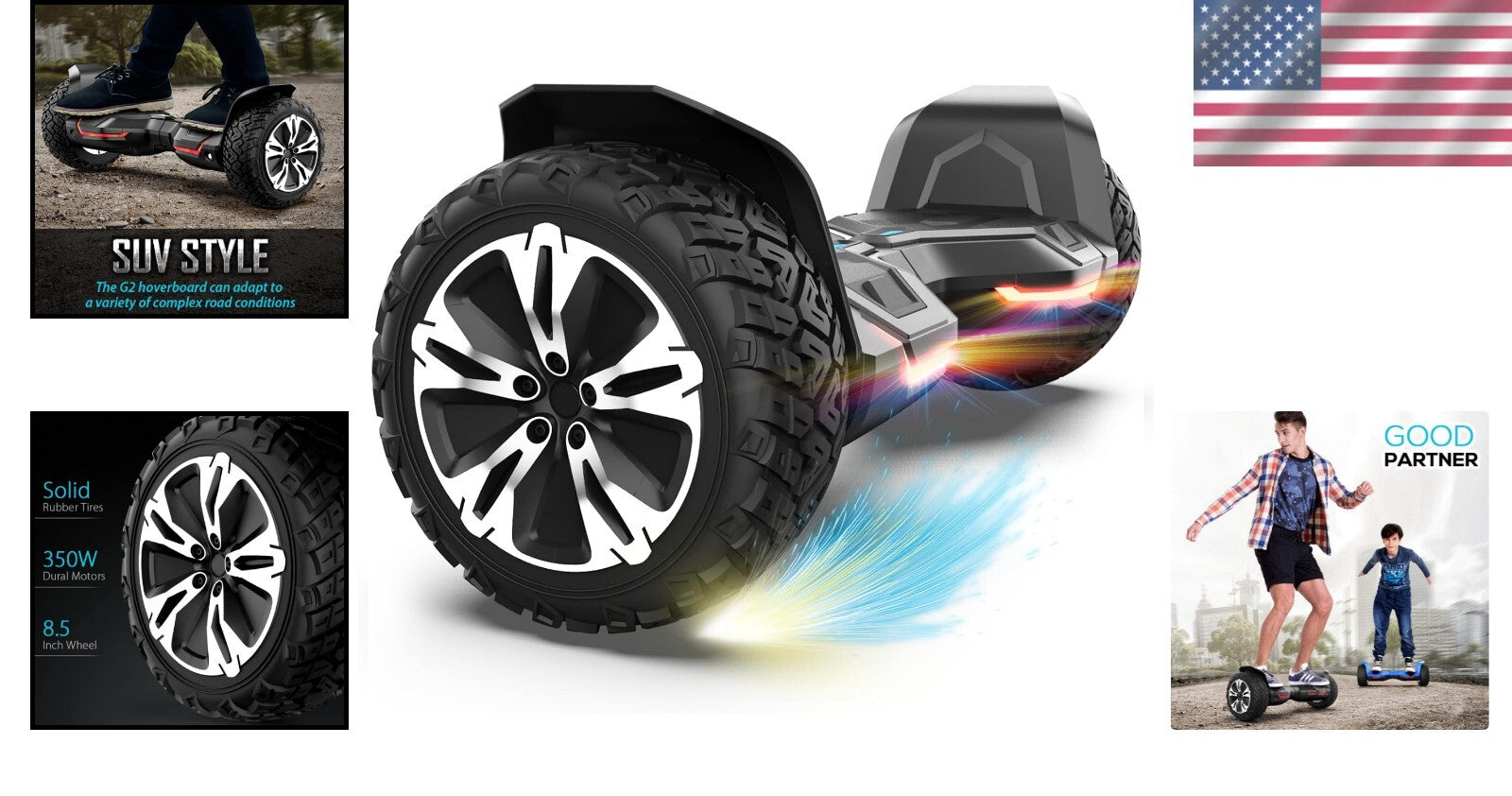 Durable Self-Balancing 8.5" Hoverboard with Bluetooth Speakers and LED Lights