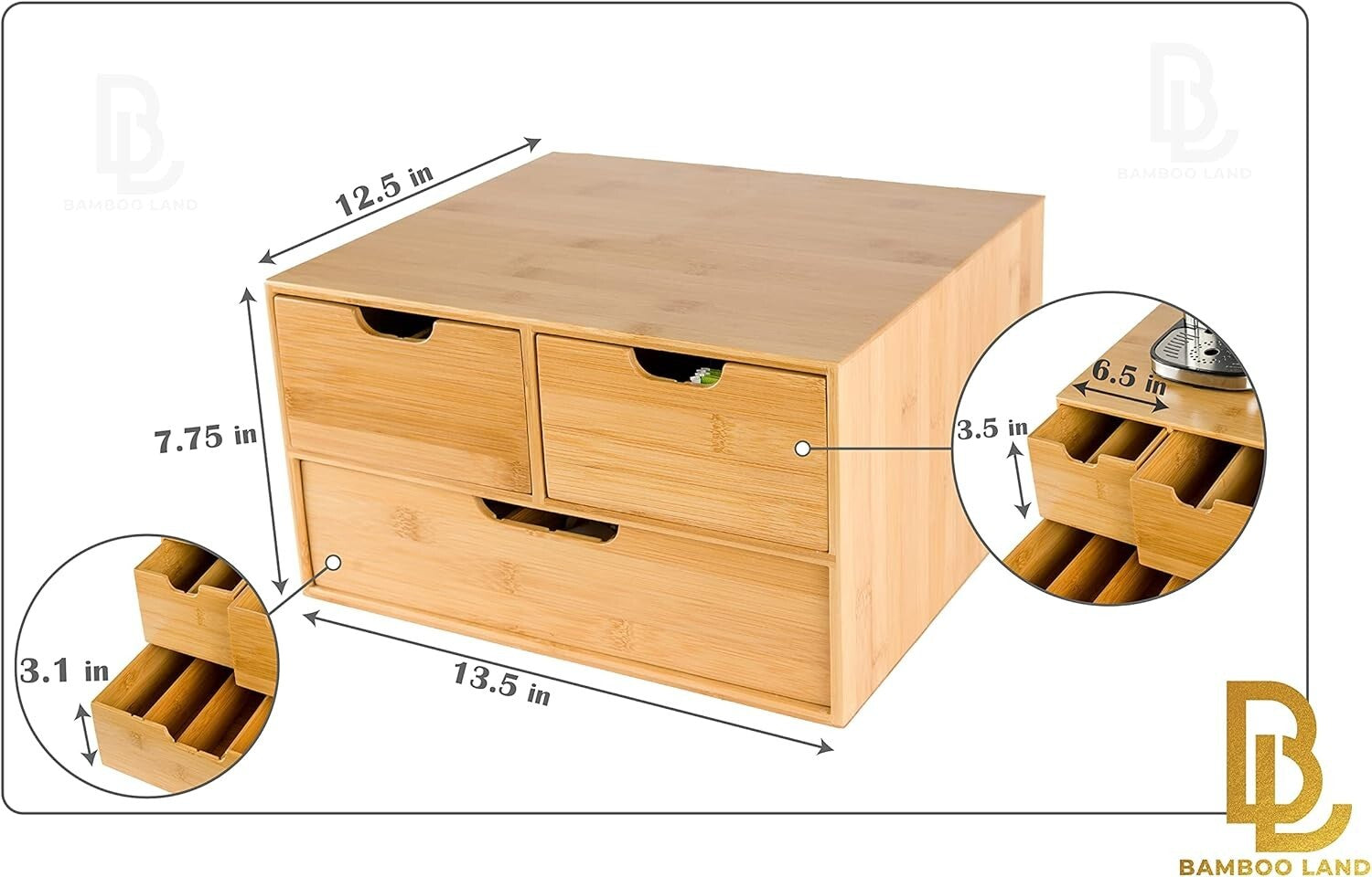 Elegant Extra Large Bamboo Coffee Pod Organizer with Sliding Drawers - 2 Tiers