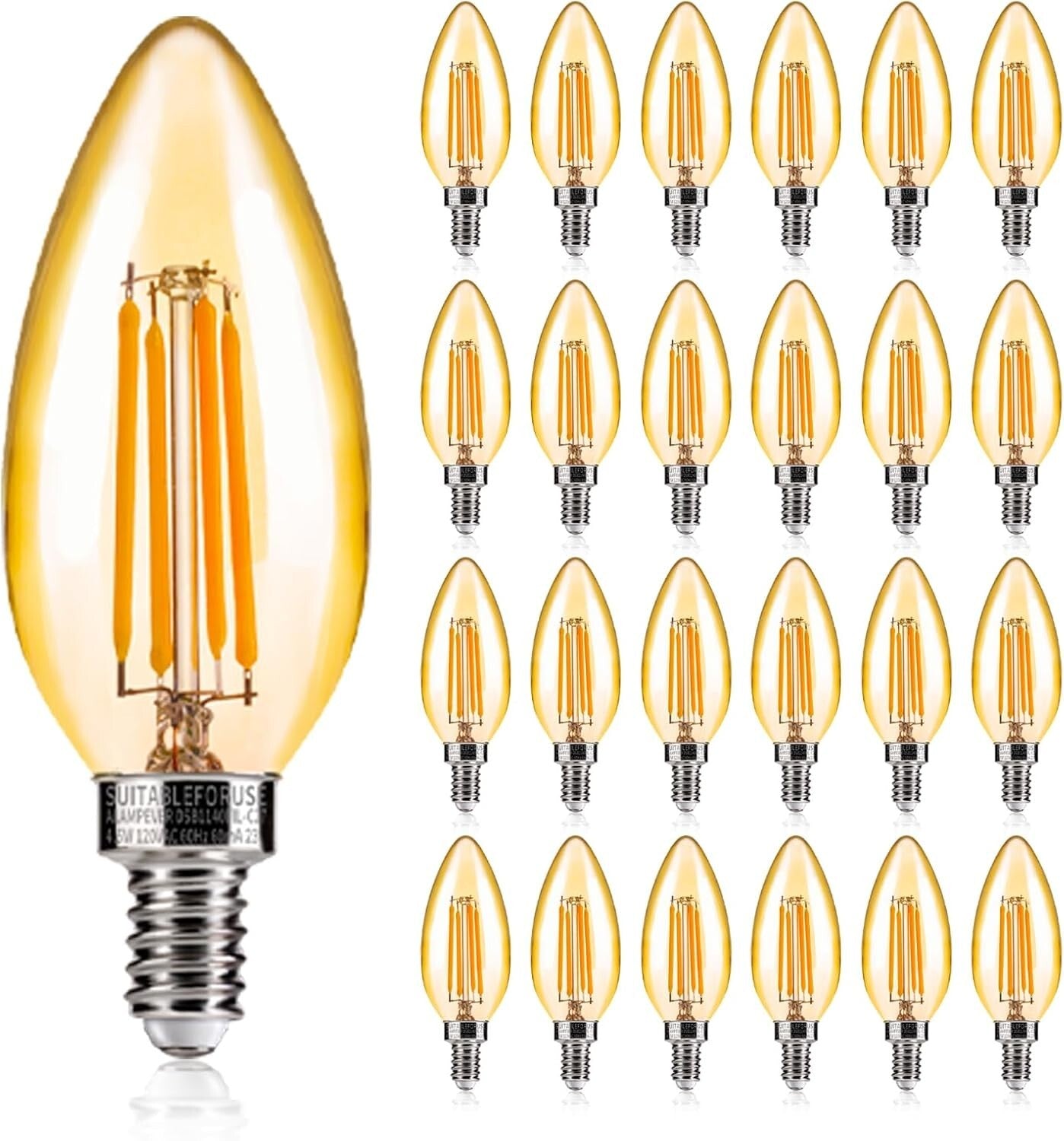 Energy-Saving 4W E12 LED Candelabra Bulbs - 40W Equivalent, 24 Soft White Lights