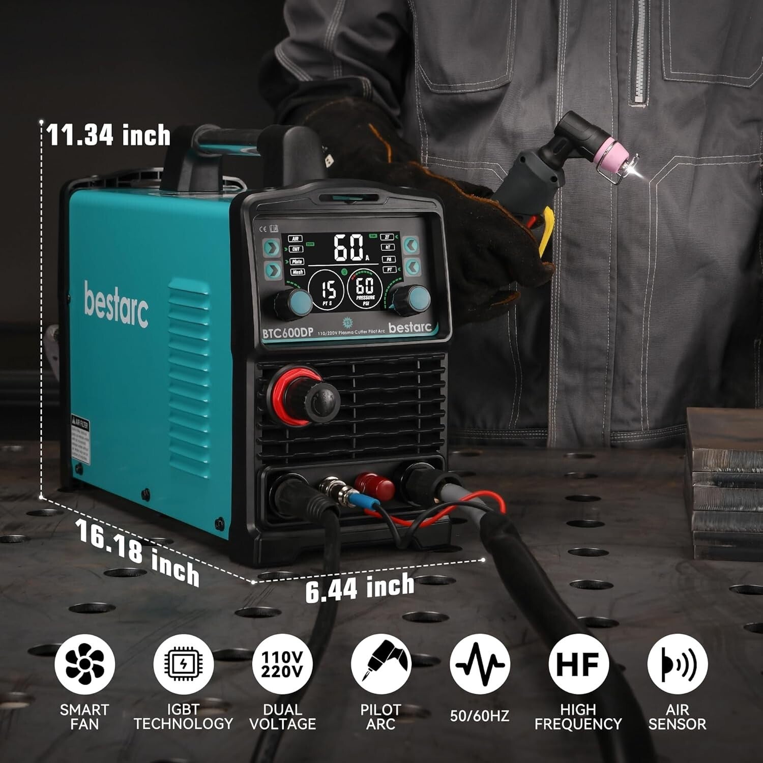 13th Gen 60A Plasma Cutting Machine with Digital Display & Adjustable Air Sensor