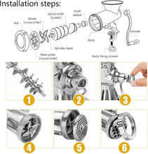Load image into Gallery viewer, Compact 304 Stainless Steel Meat Grinder with Interchangeable Blades and Tube