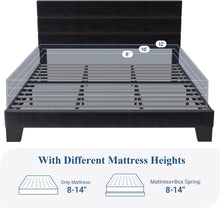 Load image into Gallery viewer, Sturdy King Size Bed Frame with Velvet Upholstered Headboard – Easy Assembly
