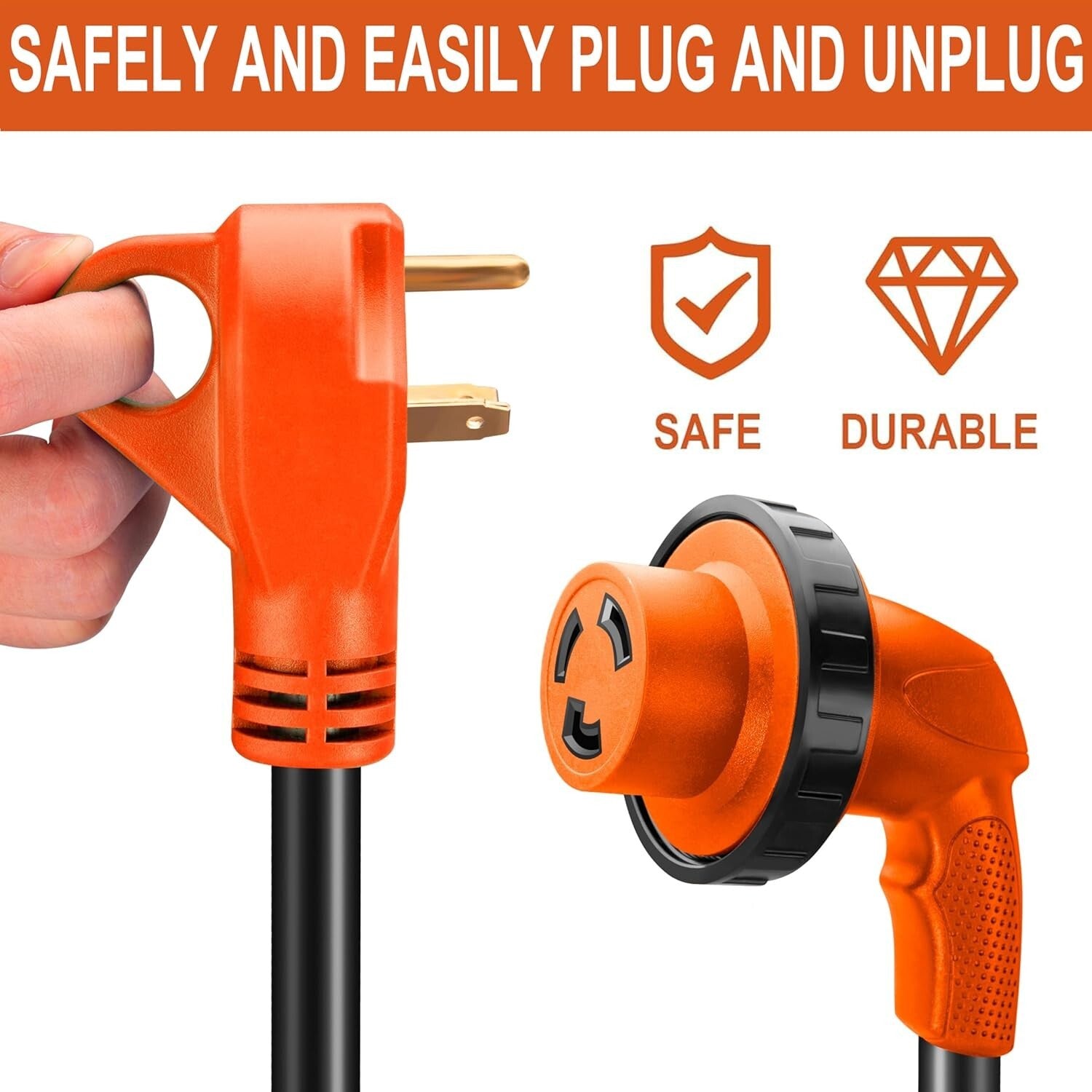 Durable 10ft 30 Amp RV Extension Cord with Twist Lock & Reverse Polarity Light