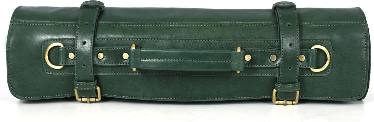 Handcrafted Leather Knife Roll with 10 Slots and Elegant Zipper Pouch for Chefs