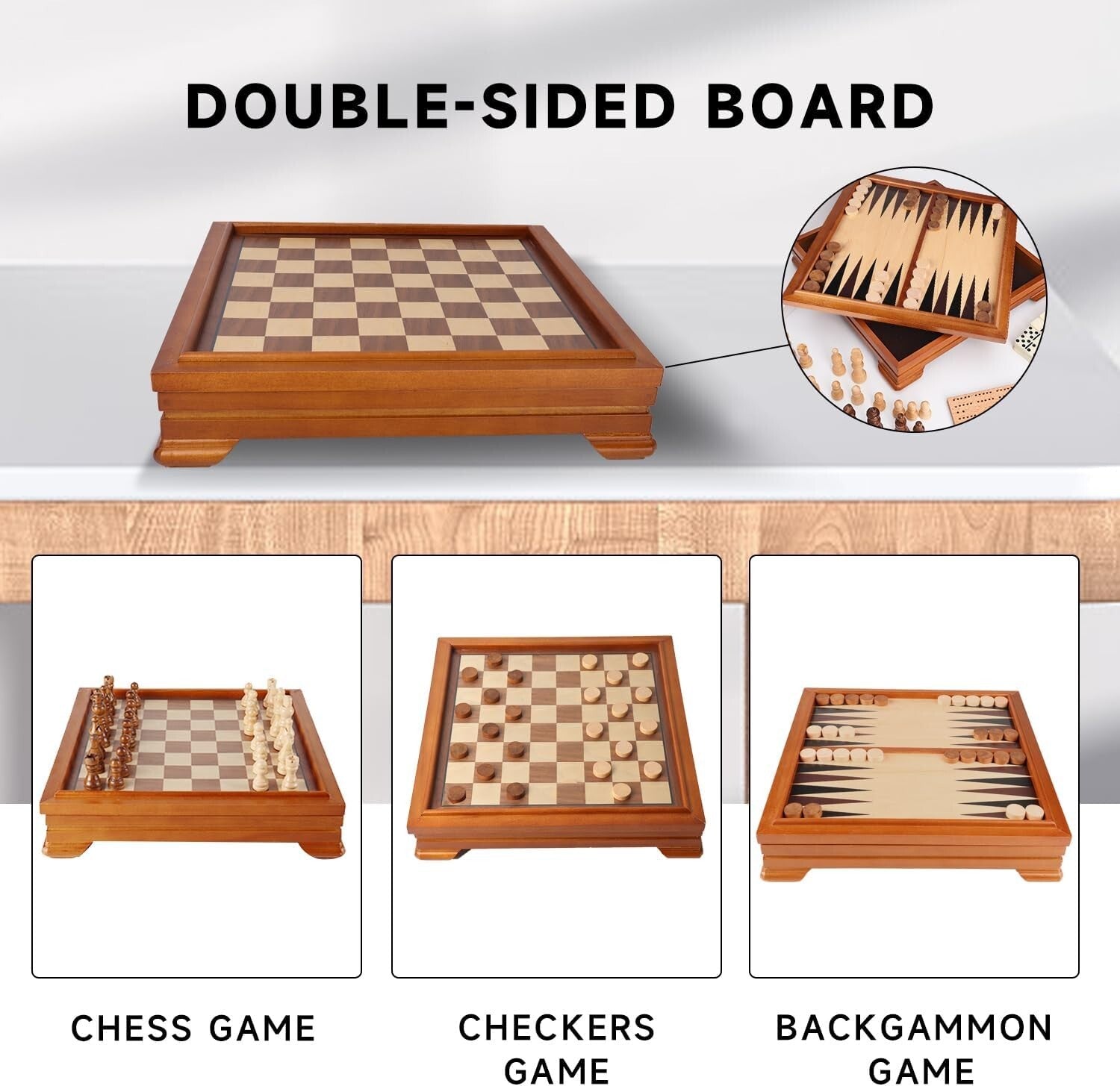 Deluxe Wooden Game Set: 7 Games in One, Includes Storage for Easy Organization