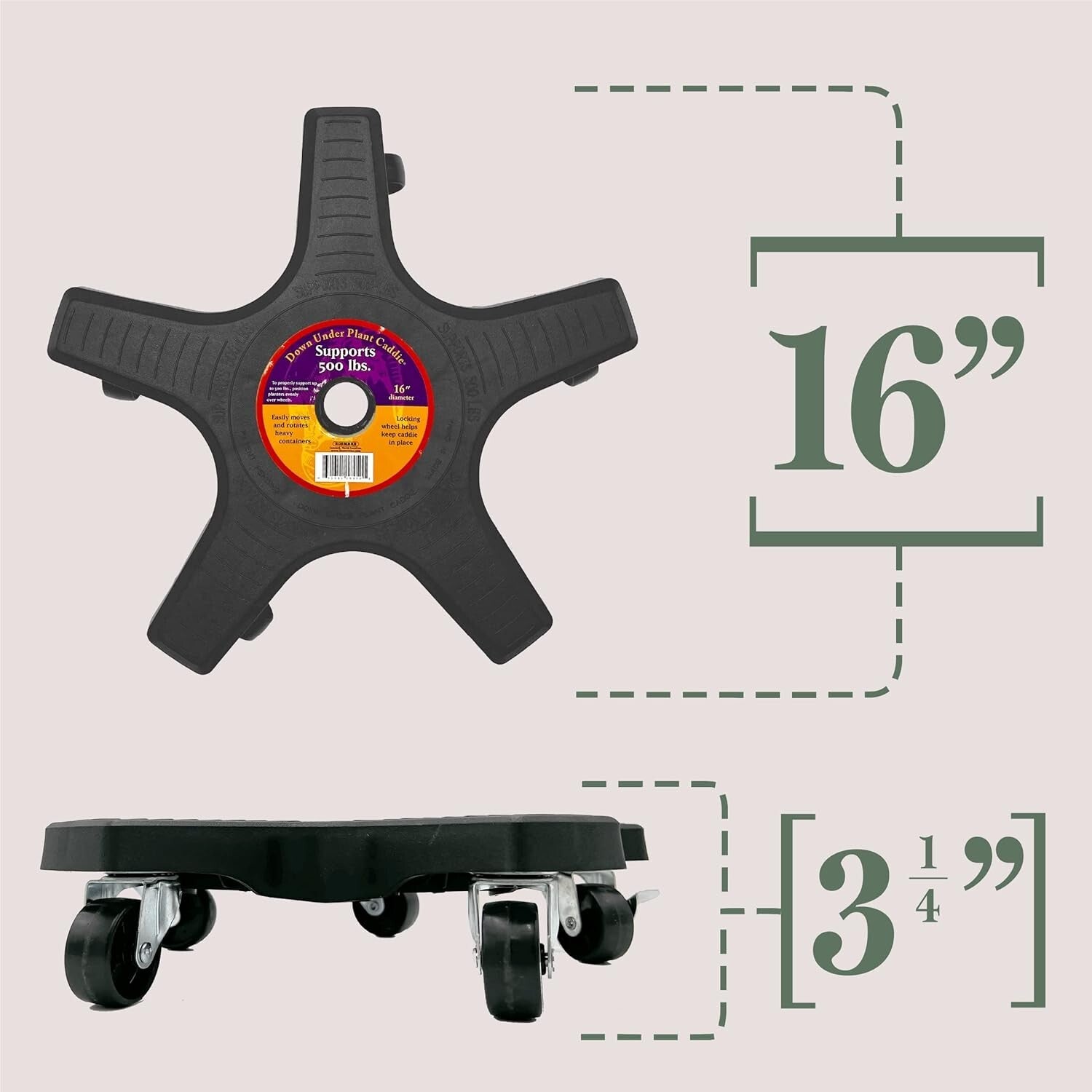 Heavy-Duty 16-Inch Plant Caddie with Robust Wheels for Effortless Plant Movement