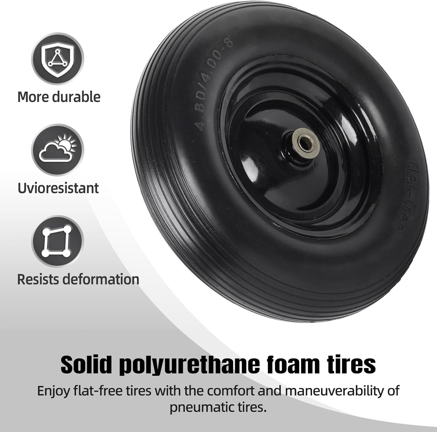 16-Inch Non-Marking Wheelbarrow Tires: Flat Free, Easy Installation & Adaptable