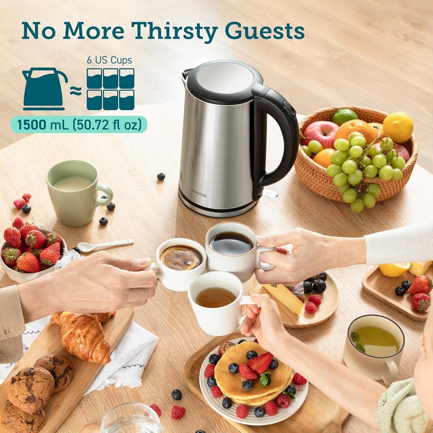 Stylish 1.5L Stainless Steel Electric Kettle with Automatic Shut-Off & Blue LED