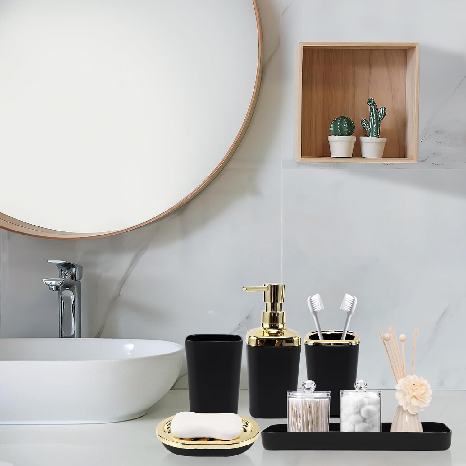 Elegant 22PC Bathroom Accessories Set in Black Ombre with Easy-Clean Features