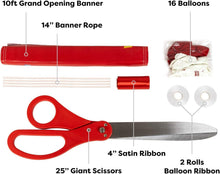 Load image into Gallery viewer, Complete Ribbon Cutting Ceremony Kit with Giant Scissors &amp; Balloons - Red White