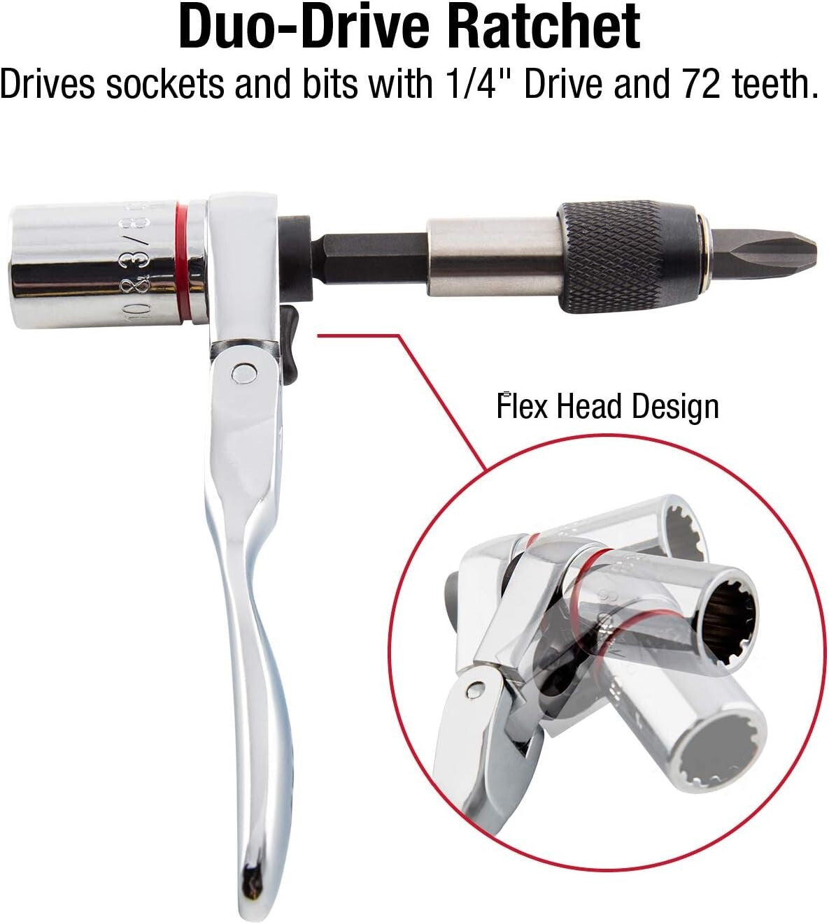 All-In-One 44Pc Dual Flex Head Socket & Bit Set - Ratchet, Storage Case Included