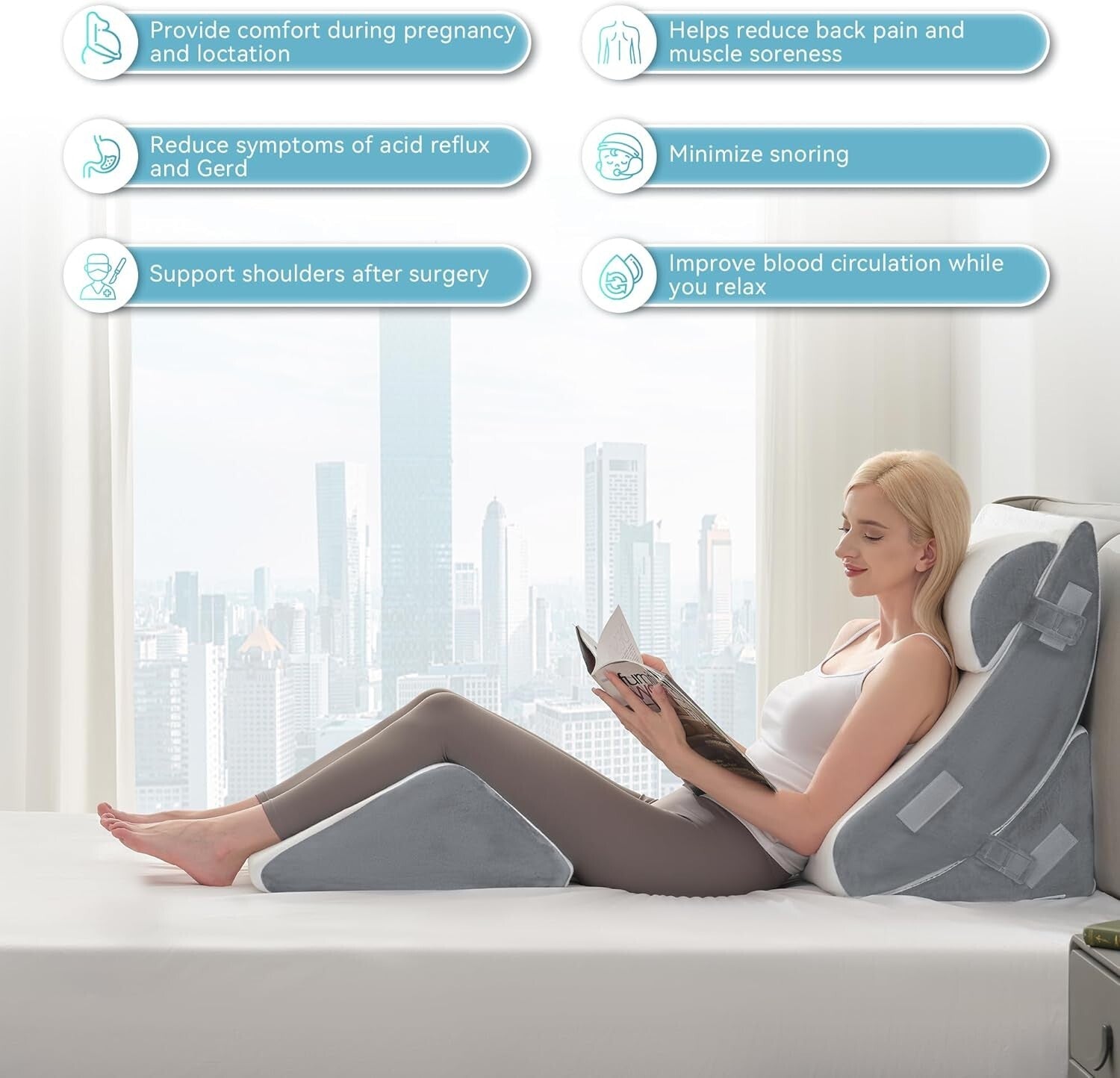 4-Piece Orthopedic Wedge Pillow Set - Memory Foam for Comfort & Recovery