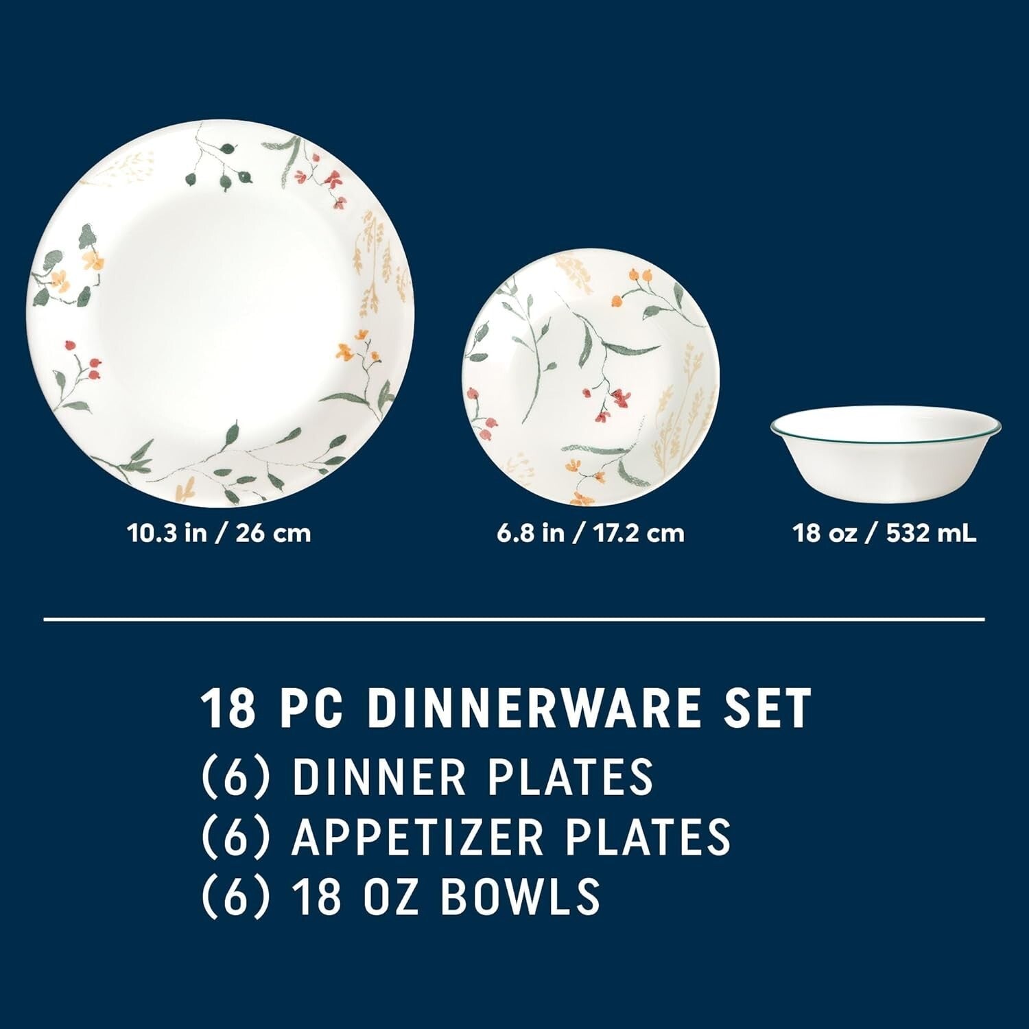 Durable 18-Piece Glass Dinnerware Set in Wildflower - Stylish Service for 6