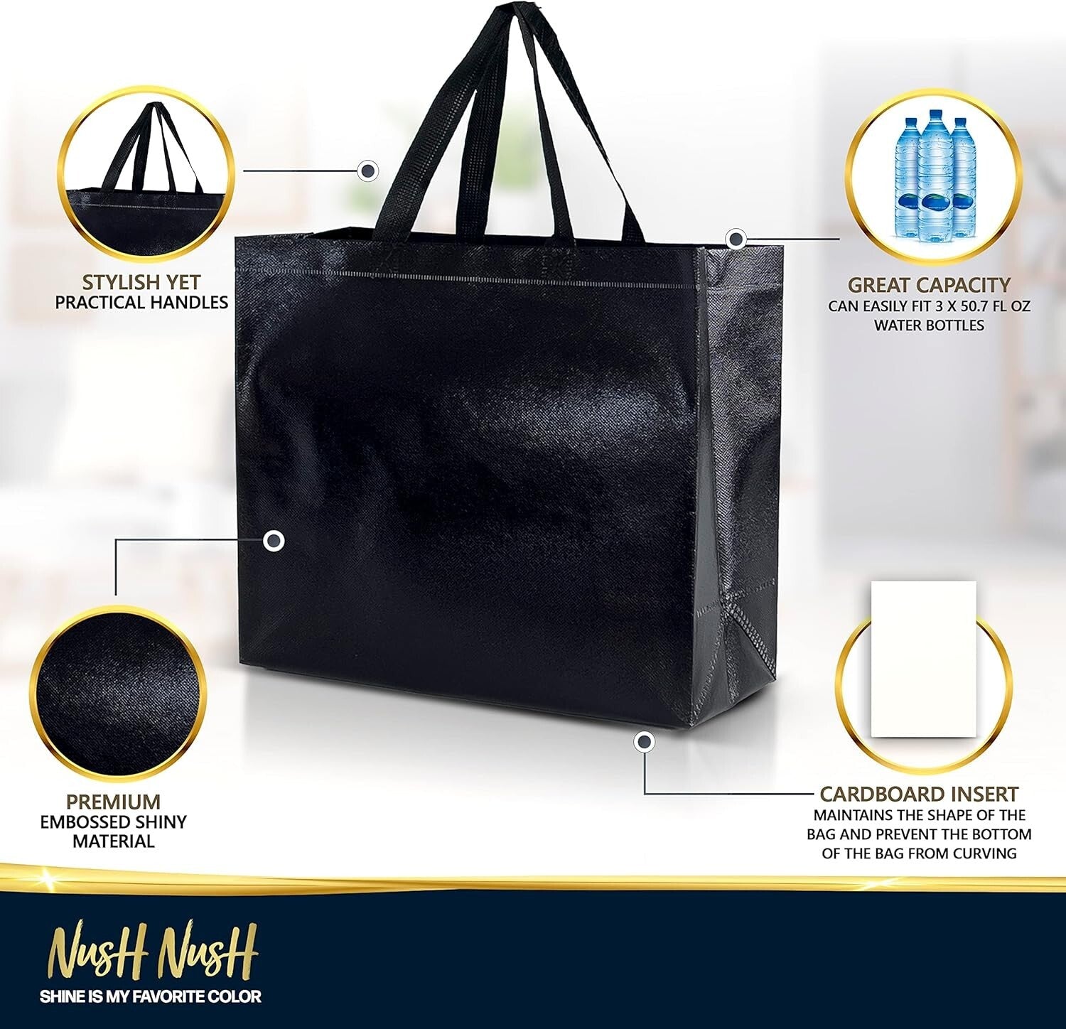 Premium Large Black Party Favor Bags in Bulk - Reusable and Elegant, Pack of 60