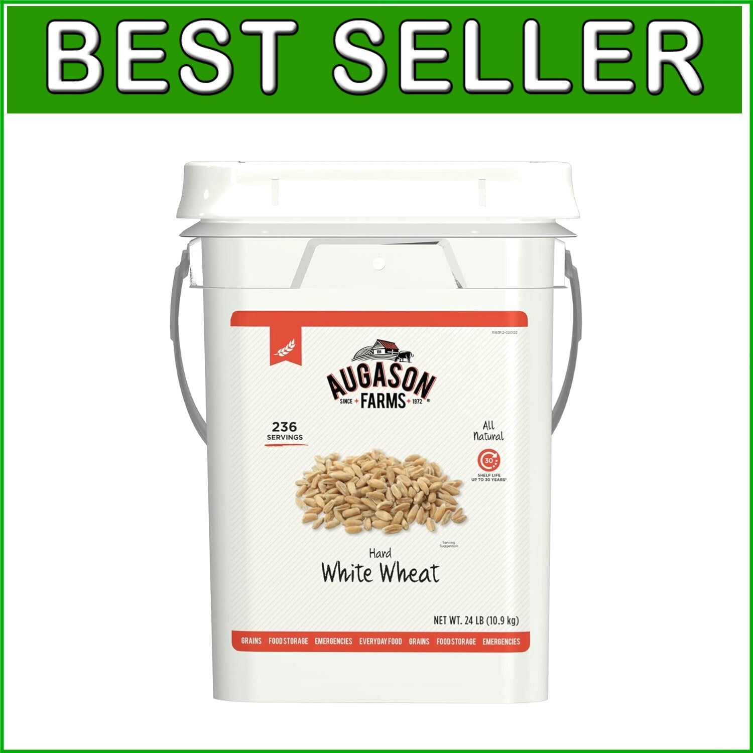 30-Year Storage Hard White Wheat Pail - Ideal for Survival, Camping & Daily Use