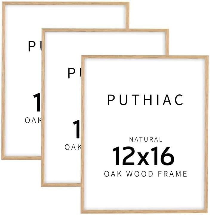 Elegant 12x16 Poster Frames - Solid Oak Wood, Lightweight, Wall Mount - 3 Pack