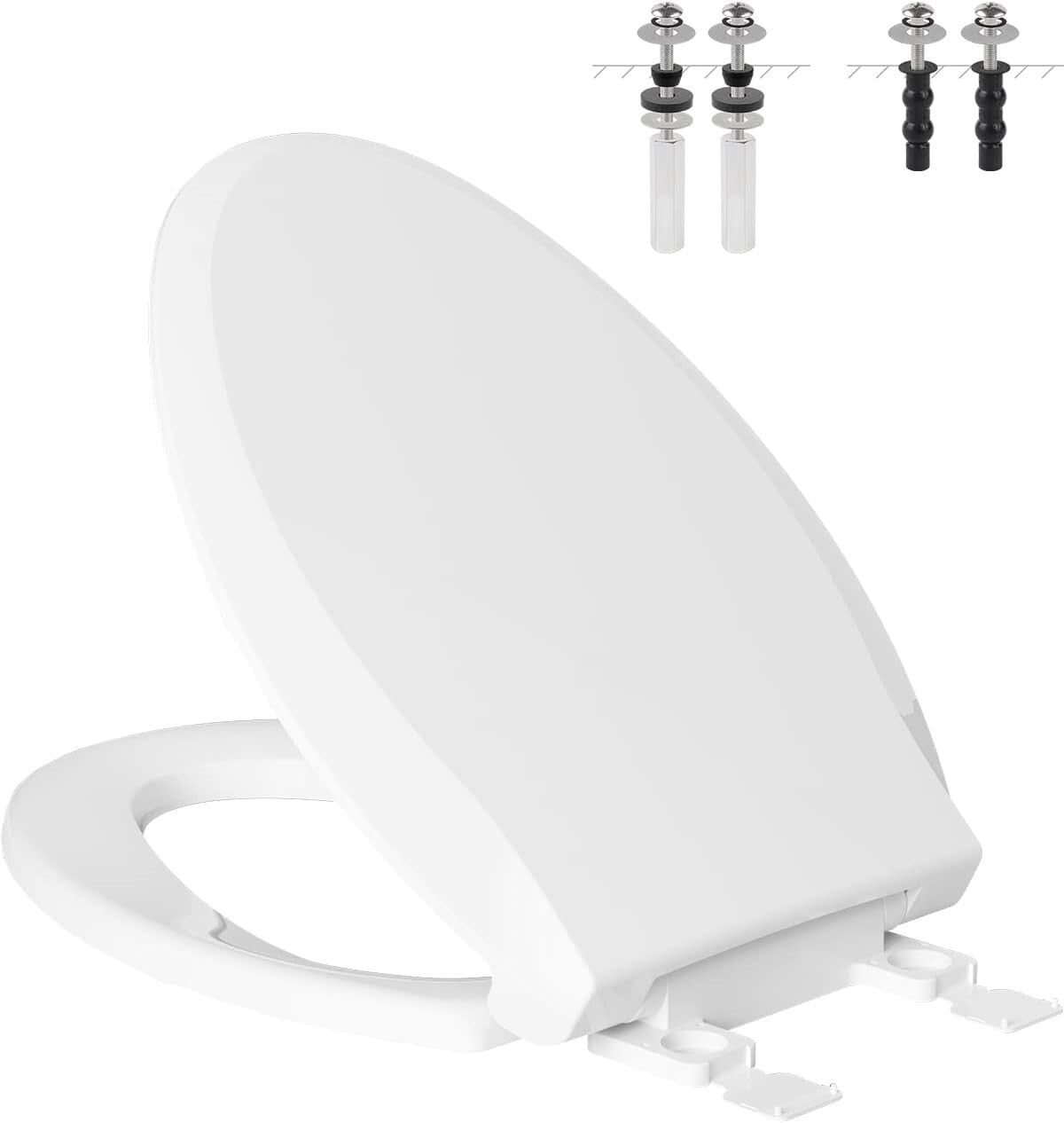 Durable Elongated Toilet Seat - Soft Close, Easy Install, and Non-Slip Bumpers