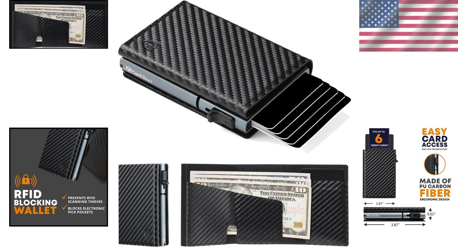 Sleek Men's Minimalist Wallet - Holds 6 Cards, RFID Protection in Black Titanium
