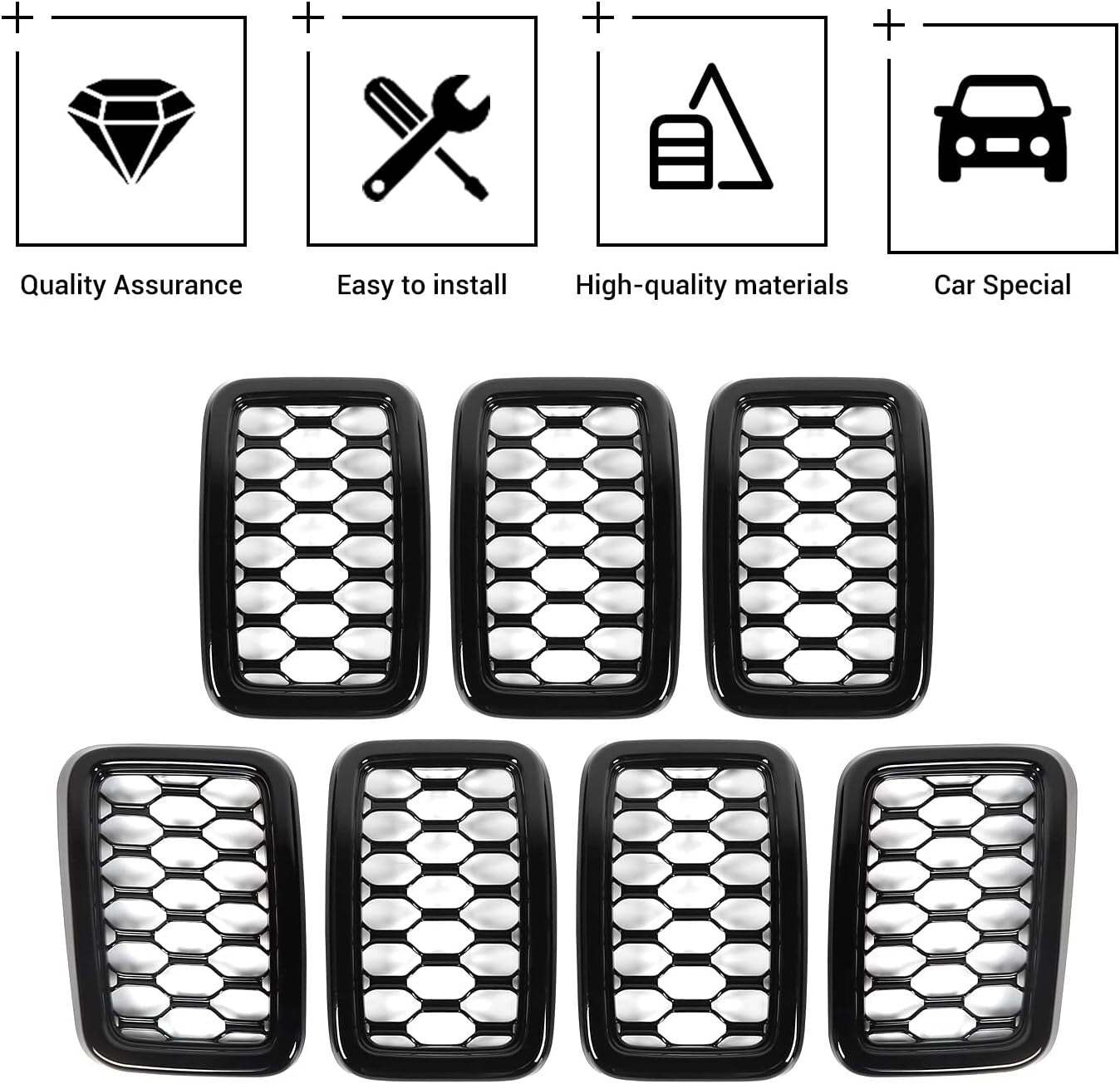 Front Grill Cover Trim Kit - 7Pcs ABS Inserts for 2017-2020 Jeep Grand Cherokee