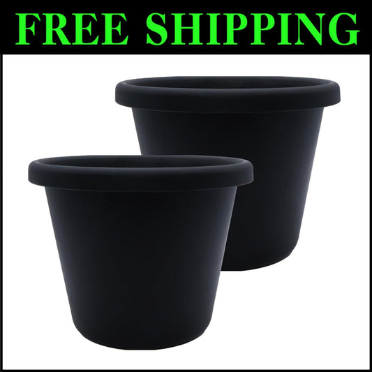 Stylish Classic 20" Black Plastic Garden Pots for Herbs & Flowers – Set of Two