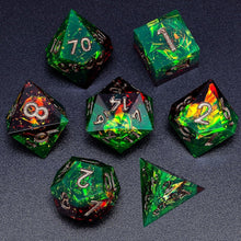 Load image into Gallery viewer, Handmade 7PCS Jungle Fire DND Polyhedral Dice Set - Eco-Friendly Craftsmanship