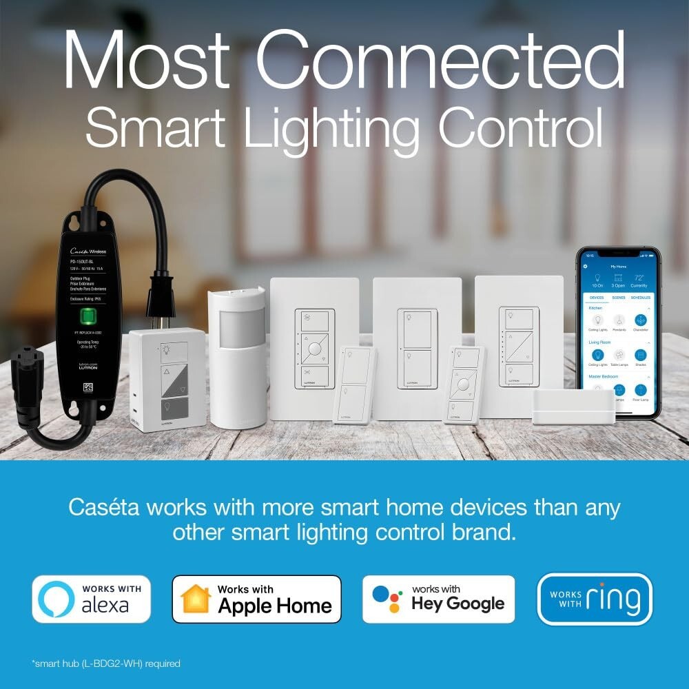 Smart Lamp Dimmer Switch by Caseta - Effortless 3-Way Setup and Wireless Control
