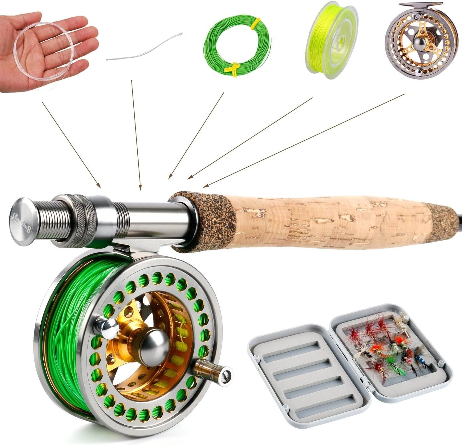 All-in-One 9ft Fly Rod Reel Combo with 12 Flies - Lightweight Fishing Package