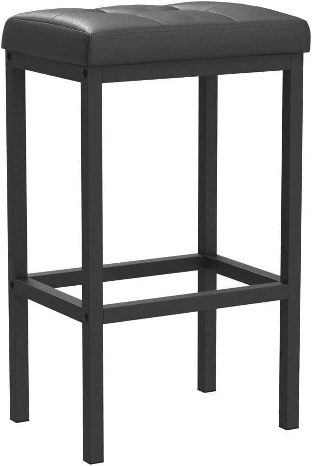 Backless Black Counter Bar Stools - Set of 2, Durable PU Leather, 24.4" Height