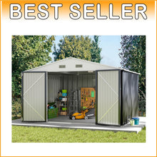 Load image into Gallery viewer, Galvanized Steel Utility Storage Shed 10' x 10' - Versatile Backyard Solution