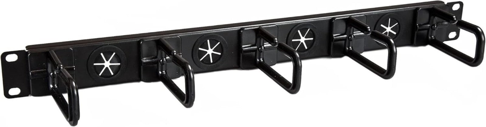 Efficient 1U 19" Cable Organizer: Rack Mount with D-Ring Hooks & Pass-Through
