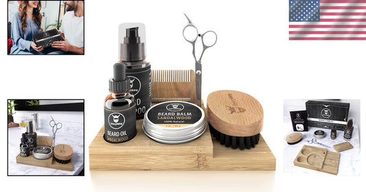Complete Beard Care Set: Shampoo, Oil, Balm, and Combs in Wooden Caddy