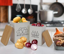 Load image into Gallery viewer, Stylish Metal Vegetable Storage Tins Set for Potatoes &amp; Garlic - Rustic Charm
