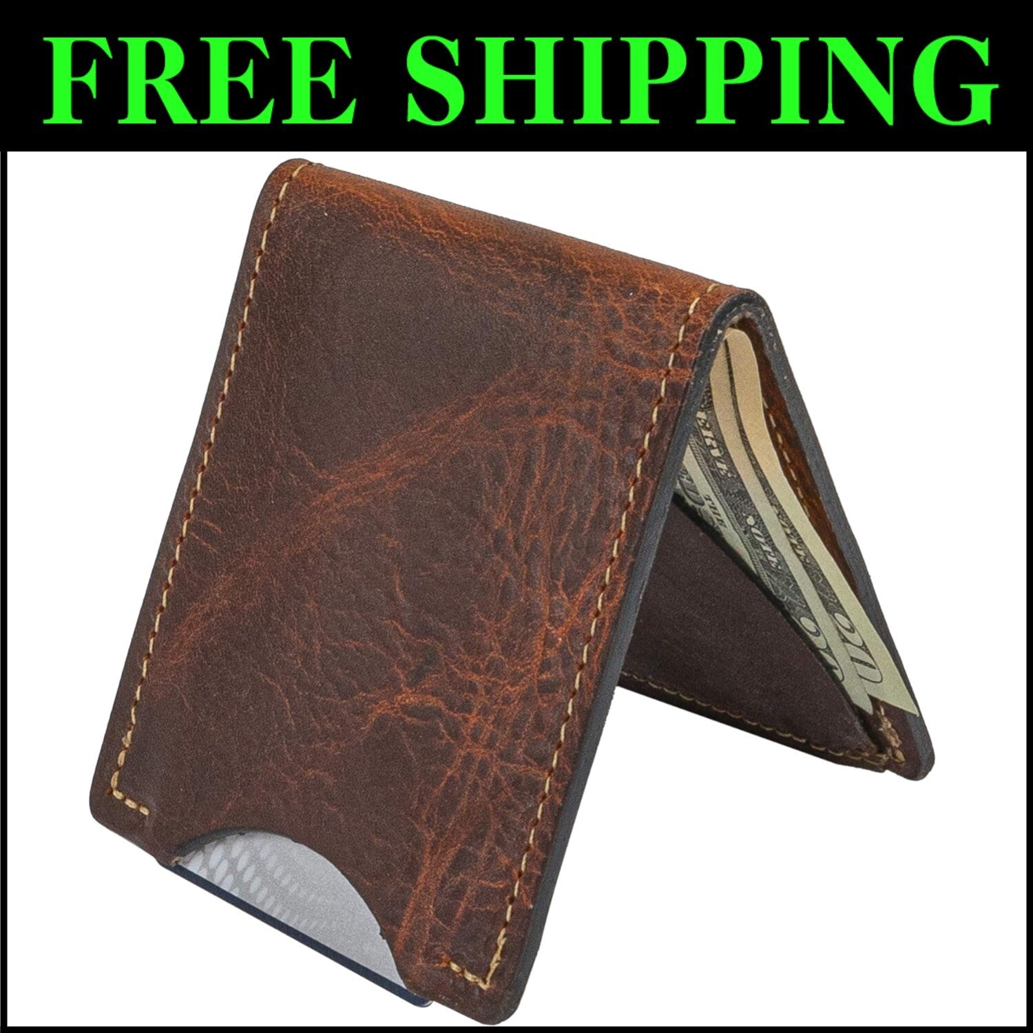 Slim Tobacco Brown Bifold Wallet for Men - Handmade Full Grain Leather Design
