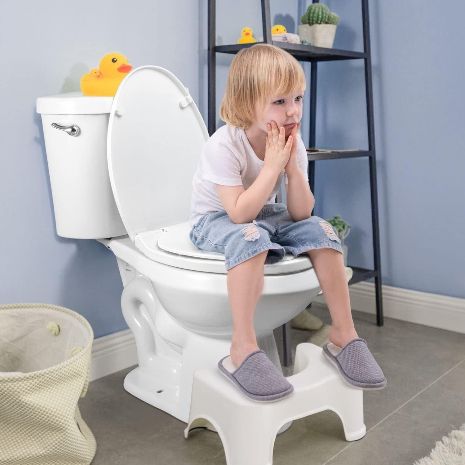 Durable Elongated Toilet Seat with Magnetic Child Seat - White PP Construction