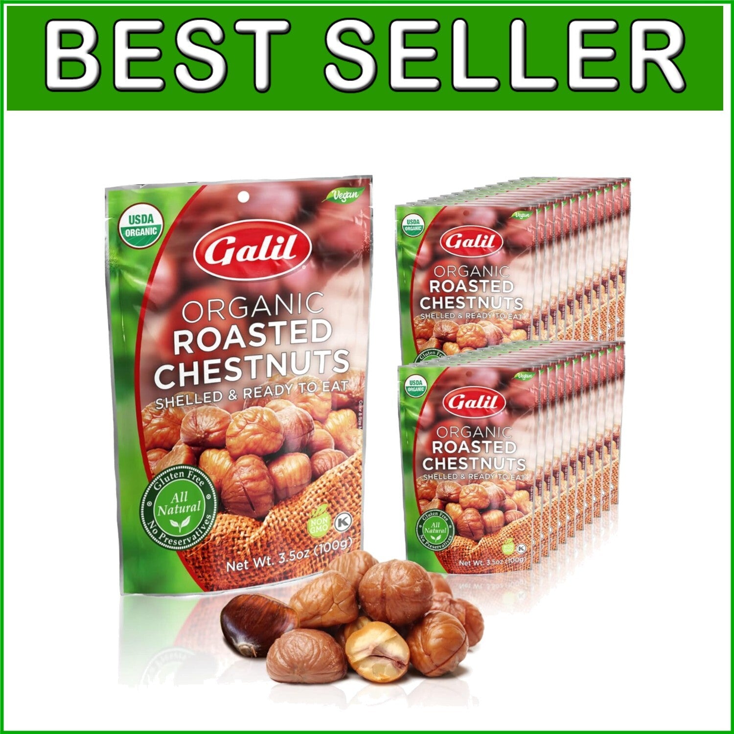 Nutritious Organic Roasted Chestnuts - 24 Gluten-Free Packs Ideal for Cooking