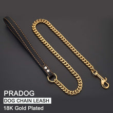 Load image into Gallery viewer, Stainless Steel Cuban Link Dog Leash with Padded Leather Handle for Large Breeds