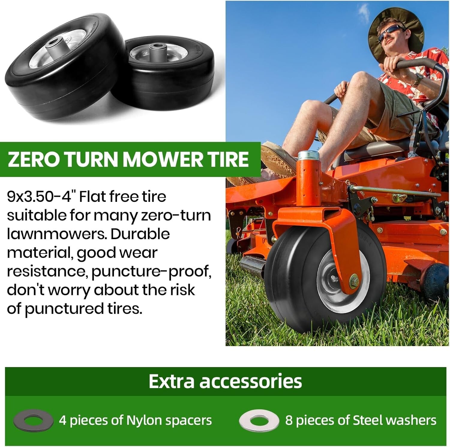 Durable 4-Pack Flat-Free Tire Assemblies - 9" Diameter Lawn and Garden Solutions