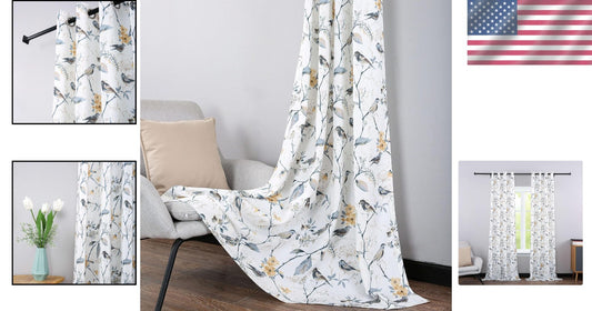 Beautiful Birds & Branches Grey Curtains - Pack of 2 for Modern Farmhouse