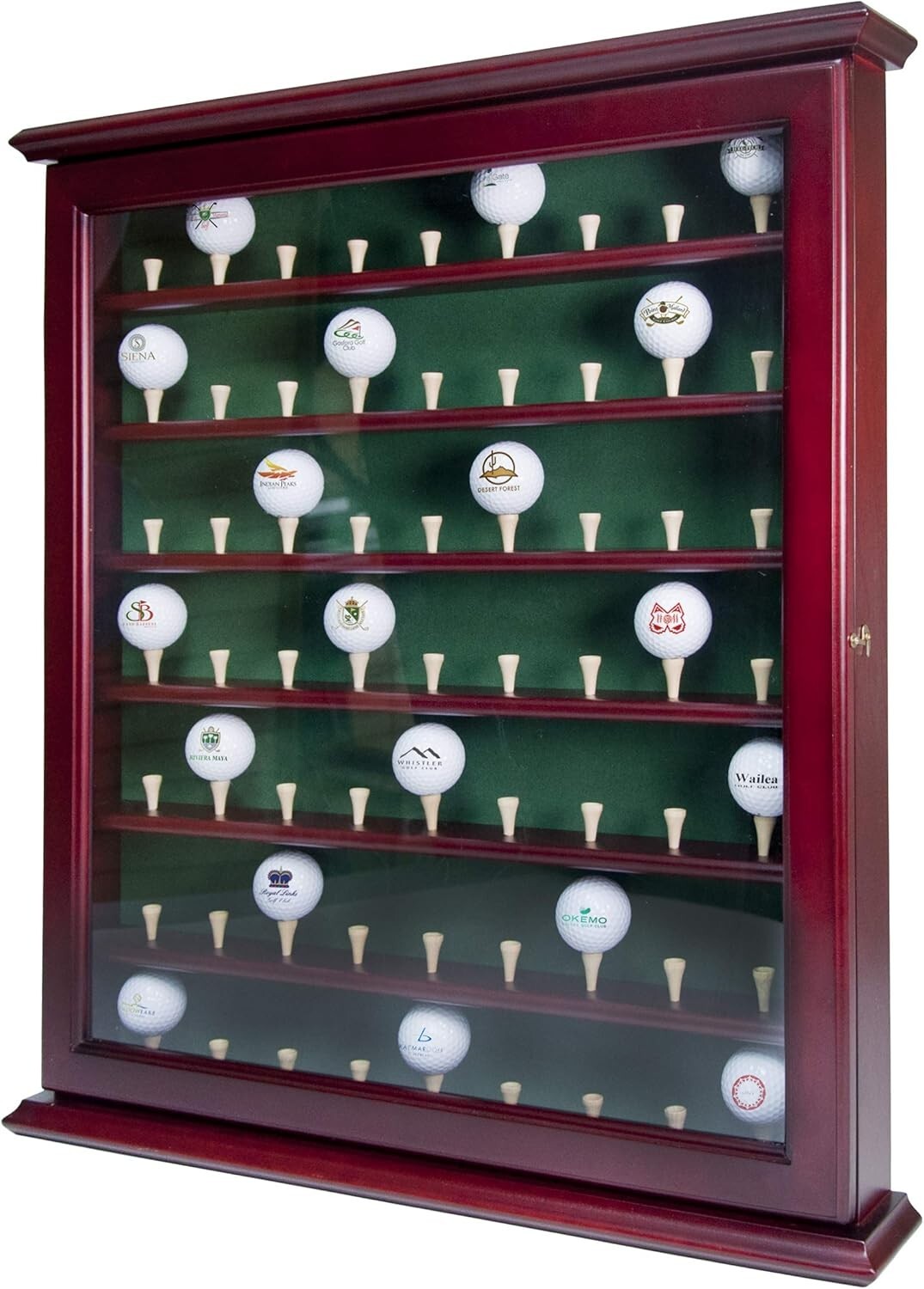 Elegant Mahogany Ball Cabinet with Acrylic Door - Wall Mount for 63 Golf Balls