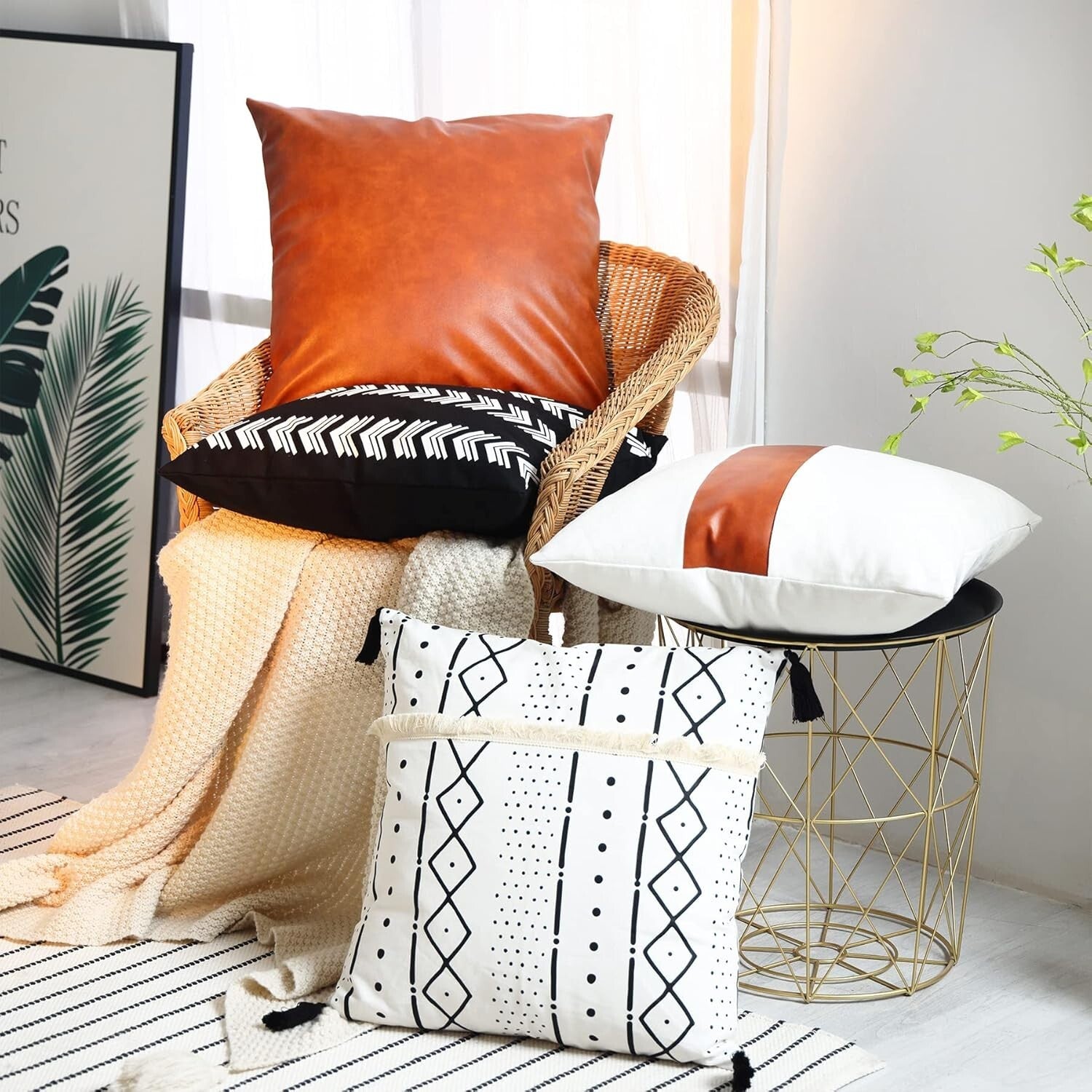 Durable 20x20 Bohemian Pillow Covers with Tassels - Set of 4 Decorative Pieces