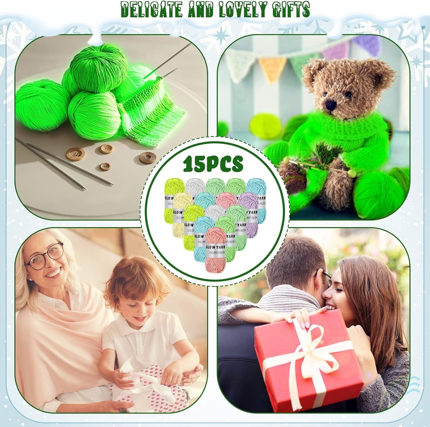 Vibrant 15 Roll Glow Yarn Set - Illuminate Your Crocheting & Crafting Projects