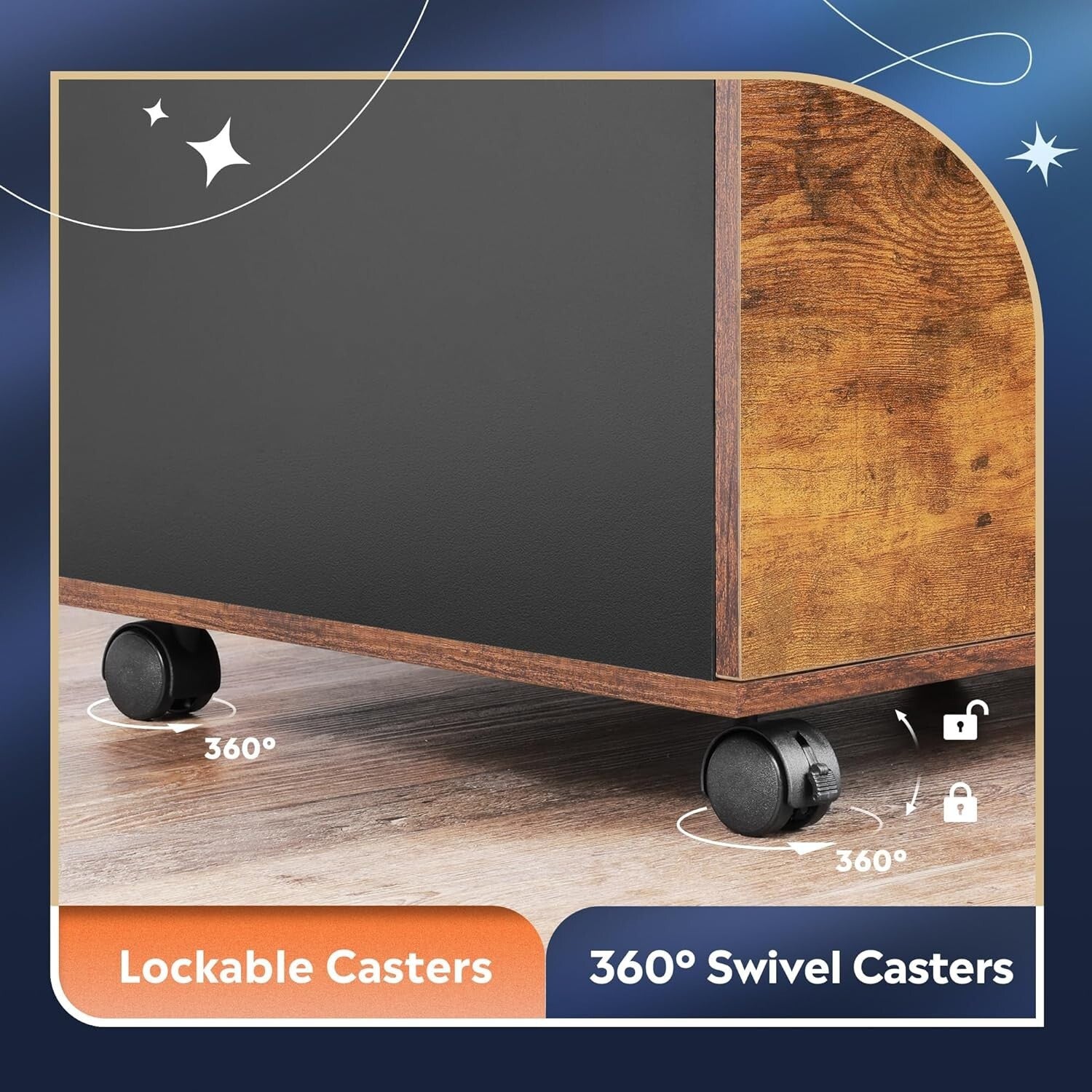 Rustic Brown 3 Drawer Mobile File Cabinet & Printer Stand with Open Shells